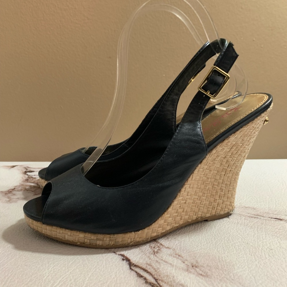Lilly Pulitzer Krisie Wedge Sling Back Sandals Navy Blue Women's 8.5. - Picture 1 of 10
